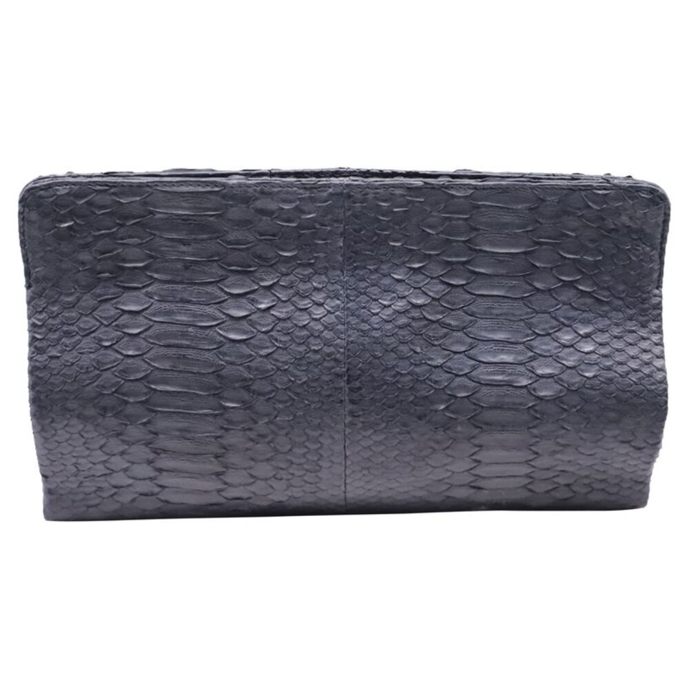 Elisabeth Weinstock Large Clutch Bag in Black Snakeskin Leather